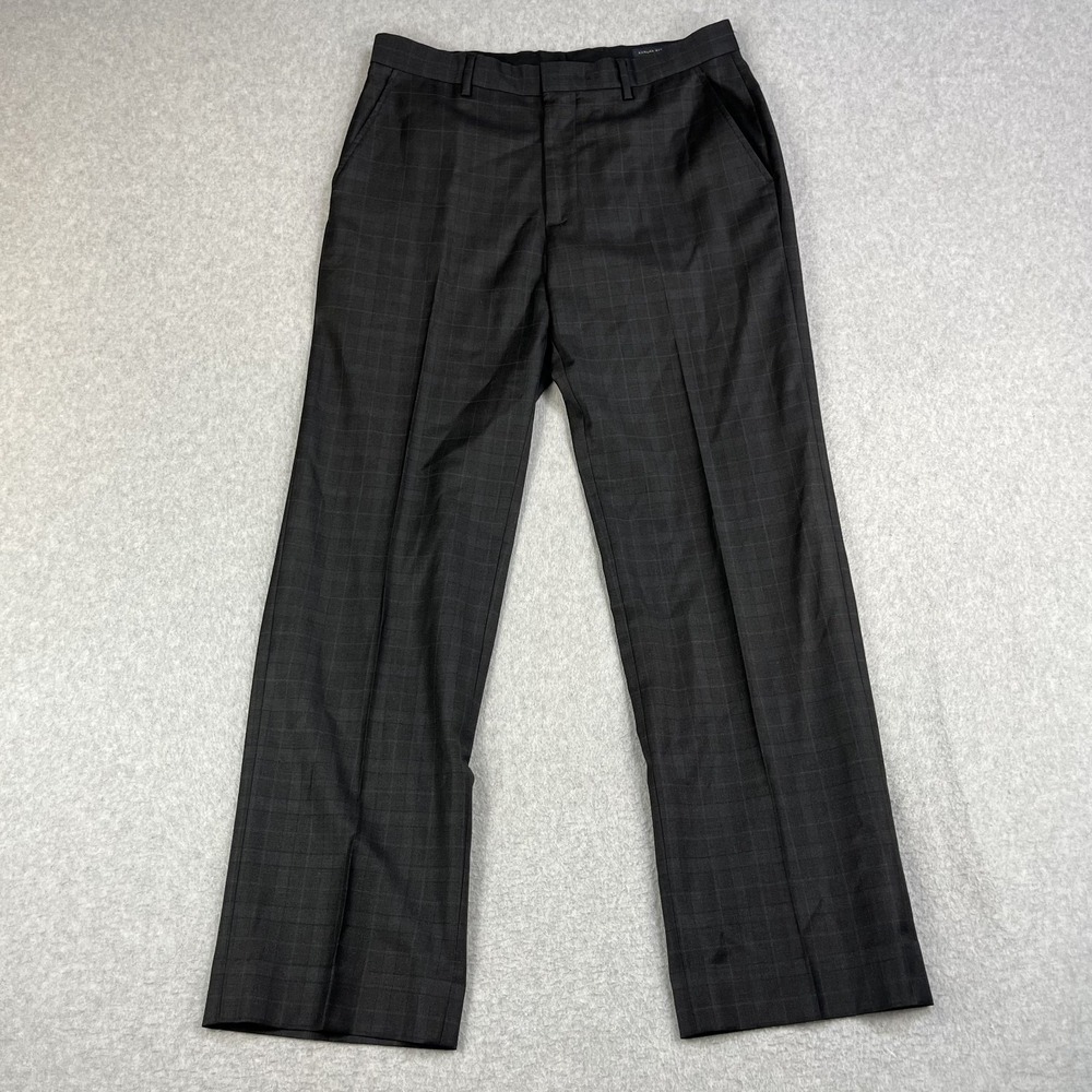 Banana Republic Modern Fit Wool Pants Mens 33x32 Charcoal Check Dress Trousers